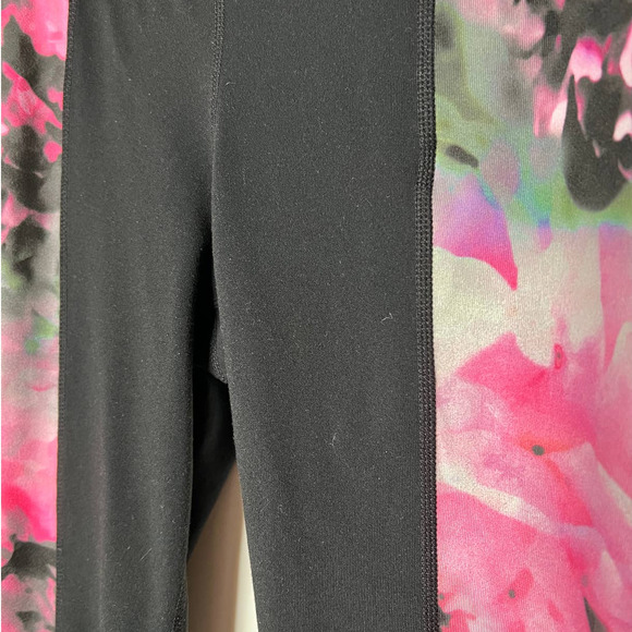 Athleta Leggings in Black with Side Panels of Pink Floral Print Size Small - Picture 2 of 6